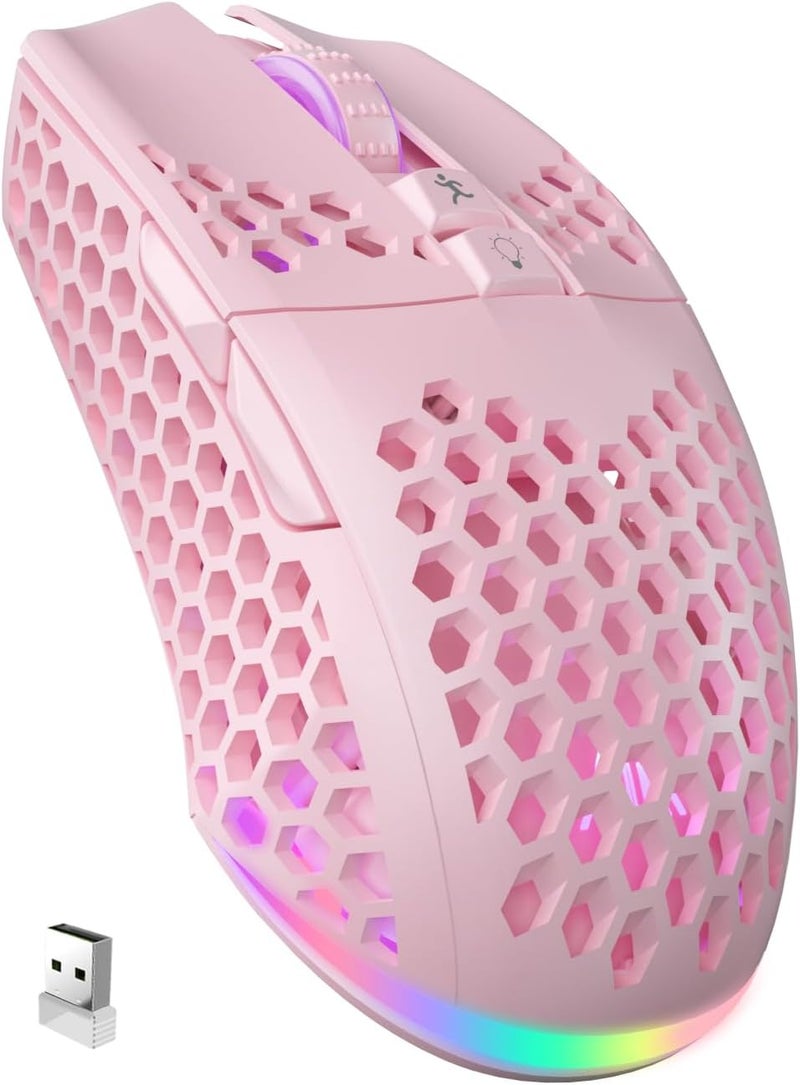 SOLAKAKA SM600 Pink Wireless Gaming Mouse with Honeycomb Shell, Side Buttons,Tri-Modes(BT5.1+BT5.1+2.4GHz) Lightweight RGB Wireless Mouse for PC/Tablet/Desktop/Office/Games - Image 1